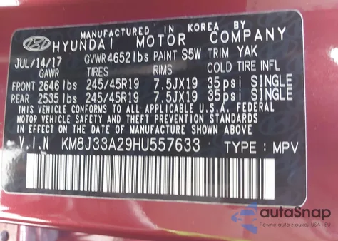 2017 Hyundai Tucson Value z USA, uszkodzony, nr VIN KM8J33A29HU557633